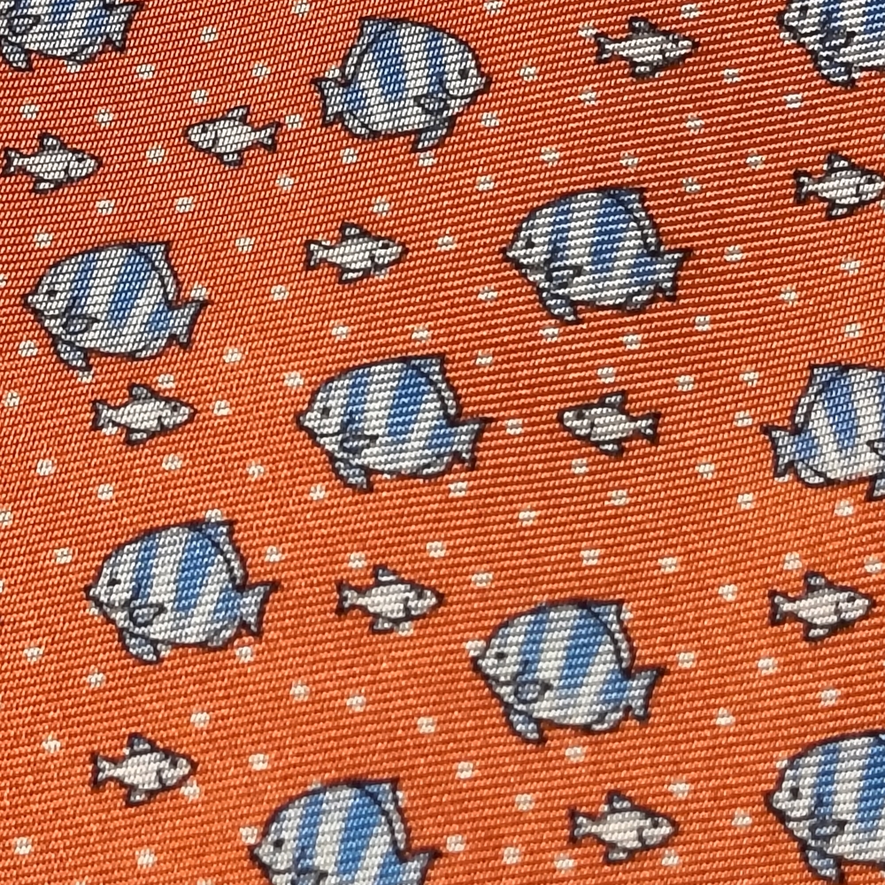 Blue and Orange Fish Pattern Tie